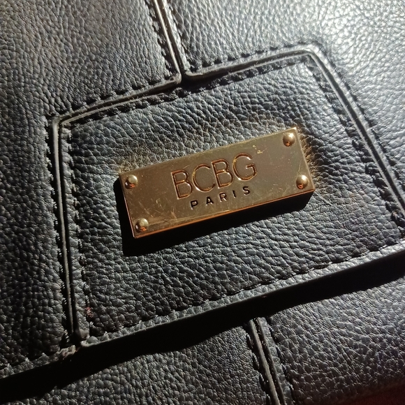 BCBG Paris Evening Purse large long cluth black gold hardware leather mini bag - Picture 6 of 12